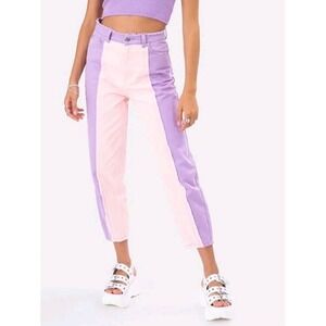 Adika Womens Colorblock Jeans Lavender‎ Pink High Waist Raw Hem Size XS